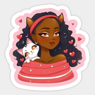 girl and cat Sticker